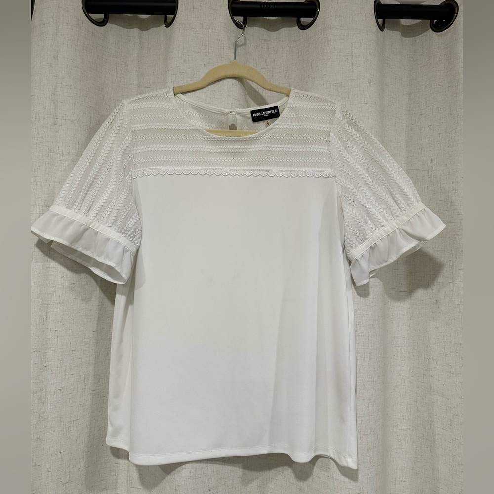 Karl Lagerfeld White Ruffle Sleeve Blouse
